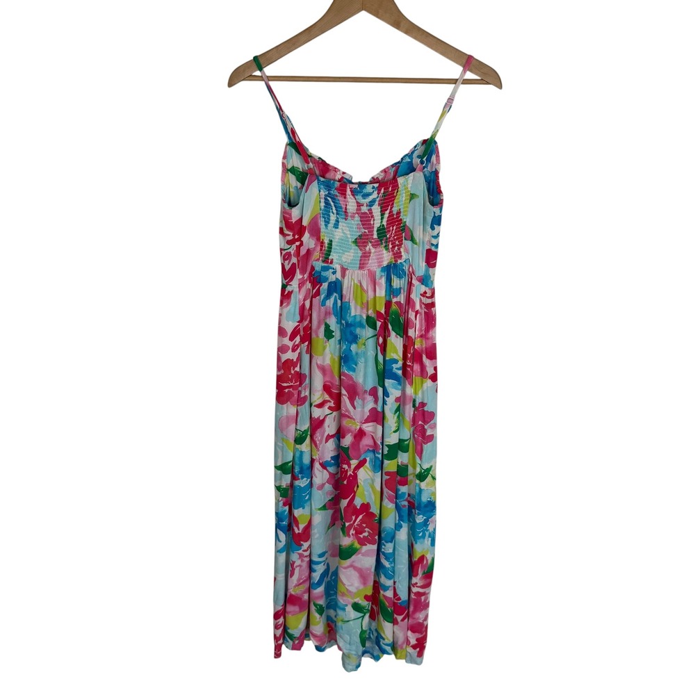 Old Navy Womens XS Floral Midi Dress Pink Blue Smocked Back Pockets Sundress - Picture 11 of 12